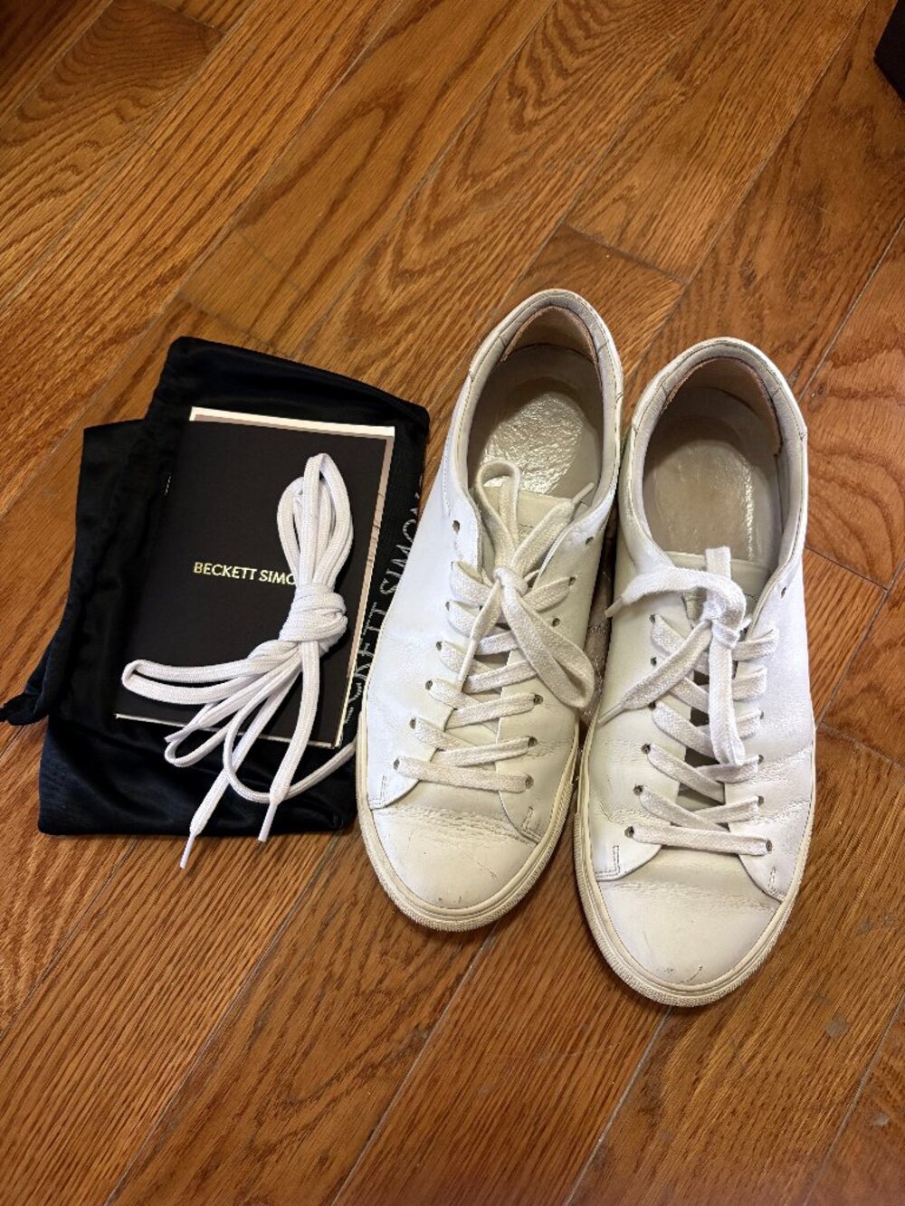 Beckett Simonon Reid Mens 8 White Vachetta Leather Low Top Casual Sneakers Shoes